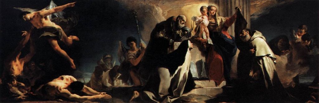 Madonna del Carmelo di Tiepolo, scena luminosa che sale dal Purgatorio verso l'alto